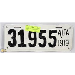 ANTIQUE 1919 ALBERTA LICENSE PLATE.