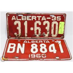 1935 & 1960 ALBERTA LICENSE PLATES.