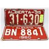 Image 1 : 1935 & 1960 ALBERTA LICENSE PLATES.