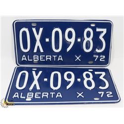 PAIR OF NEW 1972 OLD STOCK ALBERTA LICENSE PLATES.