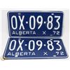 Image 1 : PAIR OF NEW 1972 OLD STOCK ALBERTA LICENSE PLATES.