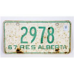 1967 RES ALBERTA 2978 LICENSE PLATE