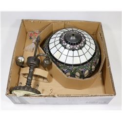 VINTAGE LEADED GLASS CEILING LIGHT FIXTURE