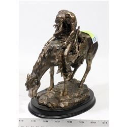 POLYCAST STATUE OF SLEEPING MAN ON A HORSE.