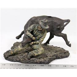POLYCAST STATUE OF STEER WRESTLER.