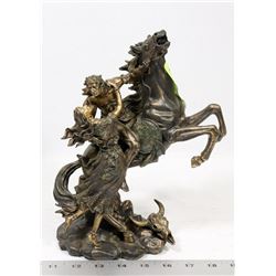 POLYCAST STATUE OF HORSE WITH MAN & WOMAN.