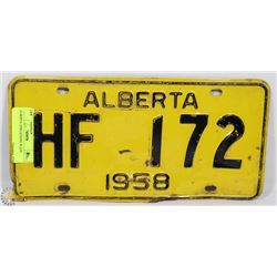 ALBERTA 1958 LICENSE PLATE