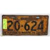 Image 1 : ALBERTA 1938 LICENSE PLATE EXP MARCH 31, 1938