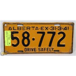 ALBERTA 1941 LICENSE PLATE EXP MARCH 31, 1941