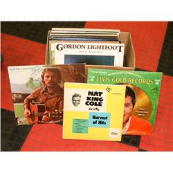 BOX OF LP RECORDS INCL ELVIS, GORDON LIGHTFOOT,