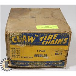 1930S "CLAW" TIRE CHAINS IN BOX.