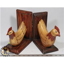 CARVED CHICKEN BOOK ENDS.