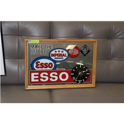 VINTAGE FRAMED ESSO  ADVERTISING CLOCK - 19"W X
