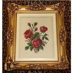 FRAMED NEEDLEPOINT FLOWER PICTURE