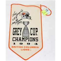 1994 LUI PASSAGLIA #5 SIGNED MINI GREY CUP BANNER.