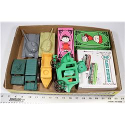 FLAT OF VINTAGE TOYS, TANKS, FISHER PRICE AND MORE