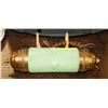 Image 1 : VINTAGE BRASS AND GREEN GLASS BED LAMP