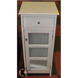 WHITE VANITY CABINET, GLASS FRONT WITH DRAWER & 2