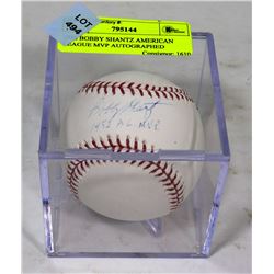 1952 BOBBY SHANTZ AMERICAN LEAGUE MVP AUTOGRAPHED