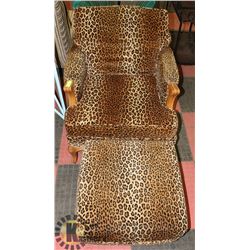 VINTAGE LEOPARD PRINT CHAIR WITH OTTOMAN.