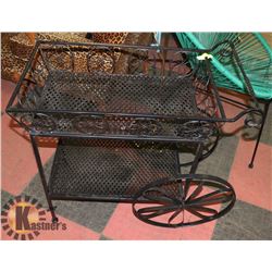 BLACK WROUGHT IRON GARDEN CART/ PLANT STAND -