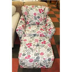 NEW FLORAL CHAIR WITH OTTOMAN