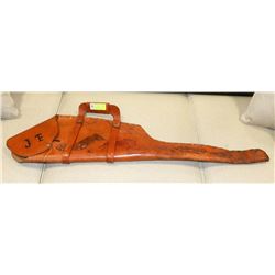 ANTIQUE LEATHER RIFLE CASE WITH BEAR CHASING
