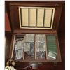 Image 1 : WOODEN BOX OF VINTAGE GLASS SLIDES & FRAMES.