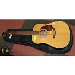 BURSWOOD GUITAR NATURAL ACOUSTIC WITH SOFT CASE.