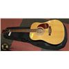 Image 1 : BURSWOOD GUITAR NATURAL ACOUSTIC WITH SOFT CASE.