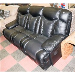 PERFORATED BLACK LEATHERETTE RECLINING 84" SOFA