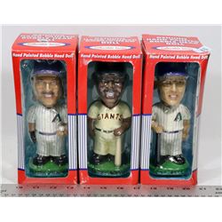 LOT OF THREE HAND PAINTED MLB BOBBLE HEADS