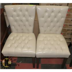 PAIR OF NEW OFF WHITE LEATHERETTE SIDE CHAIRS,