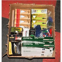 LOT OF ASSORTED GOLF ITEMS, NEW GOLF BALLS,