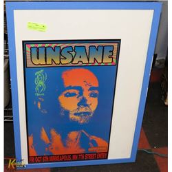 FRAMED UNSANE ROCK ORIGINAL CONCERT POSTER.