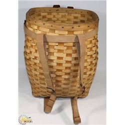 VINTAGE WOVEN WICKER PACK BASKET.