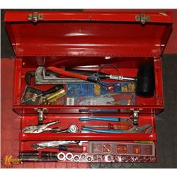 MASTERCRAFT RED METAL TOOL BOX WITH HAMMER,