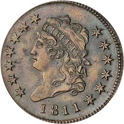 [L#1038] 1811 L1C S-287 R2 MS60+. Turban Head.