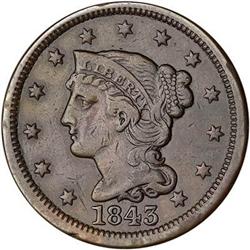 [L#1727] 1843 L1C N-17 R6- VG8. Mature Head.