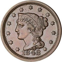 [L#1812] 1848 L1C N-3 R2 AU55. Repunched 48.