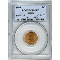 [L#3042] 1909 Indian 1c NGC MS65 Red