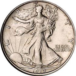 [L#3586] 1919-D 50C Walking Lib NGC MS63