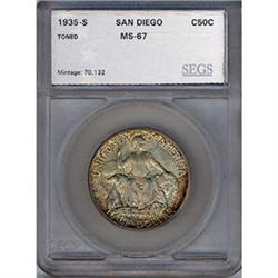 [L#4110] 1935-S San Diego 50c SEGS MS67 toned