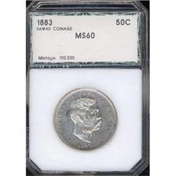 [L#4549] 1883 Hawaiian 50c AU58 (PCI MS60 holder)