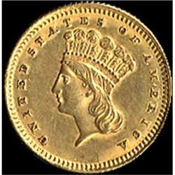 [L#5085] 1861 G$1 AU50 clnd & rim damage