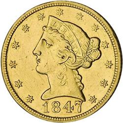 [L#5244] 1847-C $5 AU50 polished