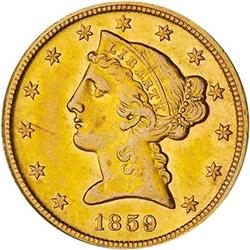 [L#5249] 1859-D $5 AU55 recolored