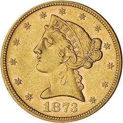 [L#5252] 1873 Open 3 $5 NGC AU58