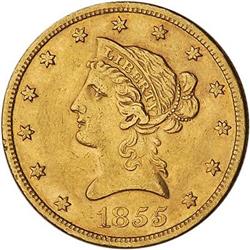 [L#5285] 1855-S $10 EF40 cleaned