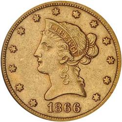 [L#5286] 1866-S No Motto $10 NGC AU50